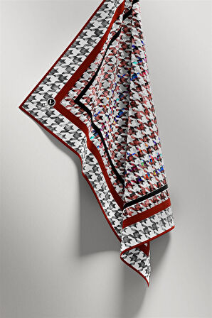 Twill Kazayağı Desenli Bordo Renkli 90x90 Eşarp (İpek İçermez) Kenar Dikiş Şekli El Dikişli