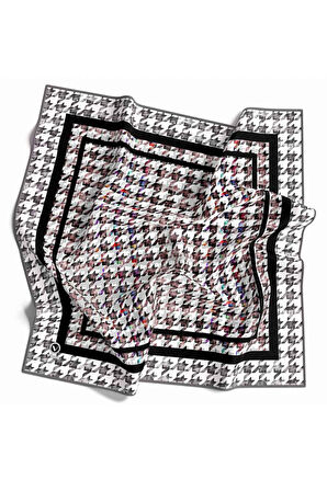 Twill Kazayağı Desenli Gri Renkli 90x90 Eşarp (İpek İçermez) Kenar Dikiş Şekli El Dikişli