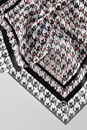 Twill Kazayağı Desenli Gri Renkli 90x90 Eşarp (İpek İçermez) Kenar Dikiş Şekli El Dikişli