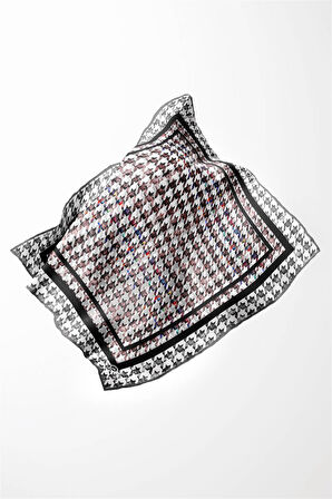 Twill Kazayağı Desenli Gri Renkli 90x90 Eşarp (İpek İçermez) Kenar Dikiş Şekli El Dikişli
