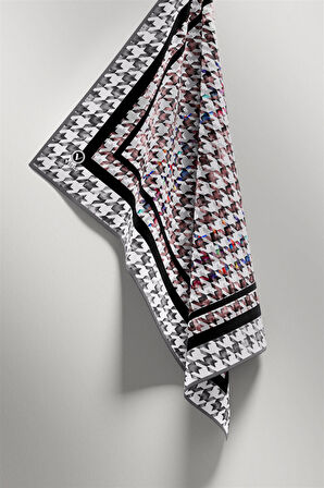 Twill Kazayağı Desenli Gri Renkli 90x90 Eşarp (İpek İçermez) Kenar Dikiş Şekli El Dikişli