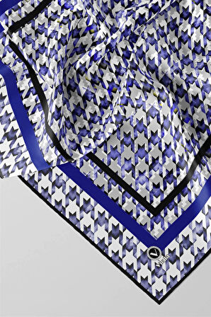 Twill Kazayağı Desenli Saks Renkli 90x90 Eşarp (İpek İçermez) Kenar Dikiş Şekli El Dikişli