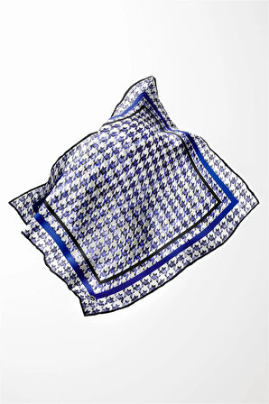 Twill Kazayağı Desenli Saks Renkli 90x90 Eşarp (İpek İçermez) Kenar Dikiş Şekli El Dikişli