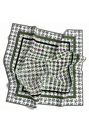Twill Kazayağı Desenli Haki Renkli 90x90 Eşarp (İpek İçermez) Kenar Dikiş Şekli El Dikişli