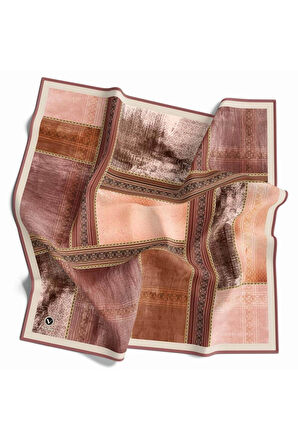 Twill Dokulu Ve Geometrik Desenli Pudra Renkli 90x90 Eşarp (İpek İçermez) Dikim Şekli : El Dikişi