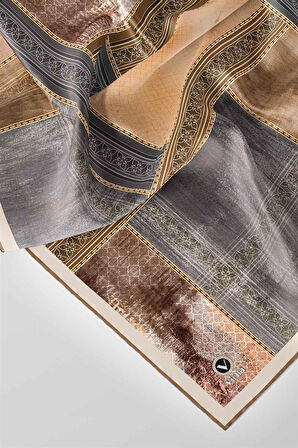 Twill Dokulu Ve Geometrik Desenli Gri Renkli 90x90 Eşarp (İpek İçermez) Dikim Şekli : El Dikişi