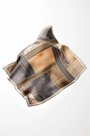 Twill Dokulu Ve Geometrik Desenli Gri Renkli 90x90 Eşarp (İpek İçermez) Dikim Şekli : El Dikişi