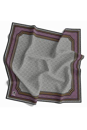 Twill Geometrik Çıtır Desenli Lila Renkli 90x90 Eşarp (İpek İçermez) Kenar Dikiş Şekli El Dikişli