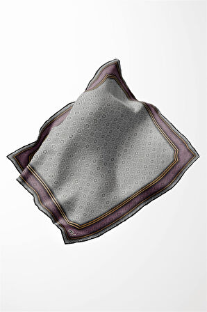 Twill Geometrik Çıtır Desenli Lila Renkli 90x90 Eşarp (İpek İçermez) Kenar Dikiş Şekli El Dikişli