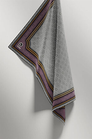 Twill Geometrik Çıtır Desenli Lila Renkli 90x90 Eşarp (İpek İçermez) Kenar Dikiş Şekli El Dikişli