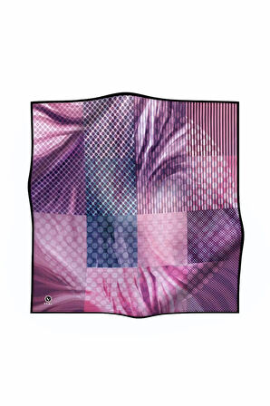 Twill Geometrik Desenli Mor Renkli 90x90 Eşarp (İpek İçermez) Kenar Dikiş Şekli El Dikişli