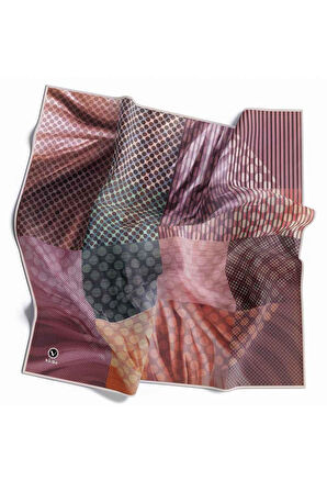 Twill Geometrik Pembe Renkli 90x90 Eşarp (İpek İçermez) Kenar Dikiş Şekli El Dikişli