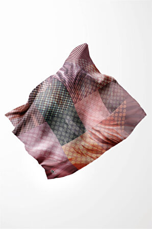 Twill Geometrik Pembe Renkli 90x90 Eşarp (İpek İçermez) Kenar Dikiş Şekli El Dikişli