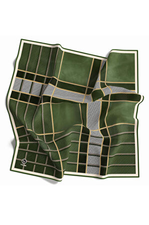 Twill Geometrik Desenli Mint Yeşili Renkli 90x90 Eşarp (İpek İçermez) Kenar Dikiş Şekli El Dikişli