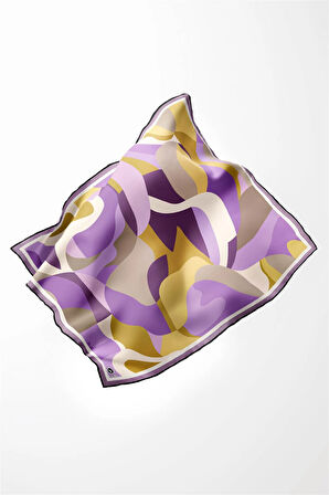 Twill Sulu Boyalı Çiçek Desenli Mor Renkli 90x90 Eşarp (İpek İçermez) Dikim Şekli : El Dikişi