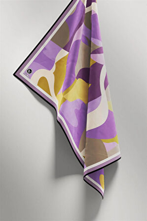 Twill Sulu Boyalı Çiçek Desenli Mor Renkli 90x90 Eşarp (İpek İçermez) Dikim Şekli : El Dikişi