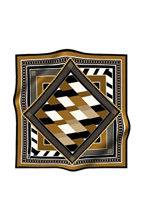 Soft Geometrik Desenli Taba Renkli 90x90 Eşarp (İpek İçermez) Kenar Dikiş Şekli El Dikişli