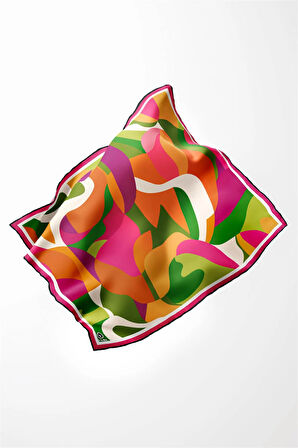 Twill Sulu Boyalı Çiçek Desenli Fuşya Renkli 90x90 Eşarp (İpek İçermez) Dikim Şekli : El Dikişi