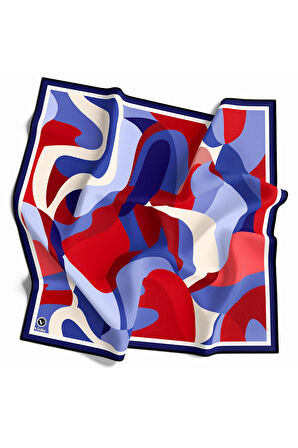 Twill Sulu Boyalı Çiçek Desenli Lacivert - Kırmızı Renkli 90x90 Eşarp (İpek İçermez) Dikim Şekli : El Dikişi