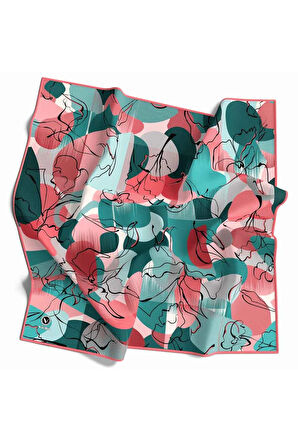 Pamuksu Batikli Ve Çiçek Desenli Nar Çiçeği Renkli 90x90 Soft Eşarp Kenar Dikiş Şekli El Dikişli