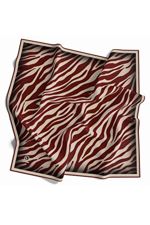 Kristal Zebra Desenli Bej - Bordo Renkli 90x90 Eşarp (İpek İçermez) Dikim Şekli : El Dikişi