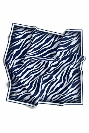 Kristal Zebra Desenli Bebe Mavisi - Lacivert Renkli 90x90 Eşarp (İpek İçermez) Dikim Şekli : El Dikişi