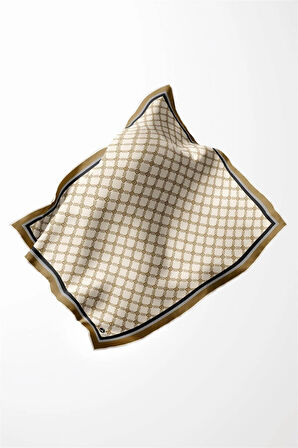 Twill Minik Motifli Geometrik Desenli Bej - Kahverengi Renkli 90x90 Eşarp (İpek İçermez) Dikim Şekli : El Dikişi