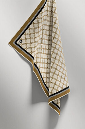 Twill Minik Motifli Geometrik Desenli Bej - Kahverengi Renkli 90x90 Eşarp (İpek İçermez) Dikim Şekli : El Dikişi