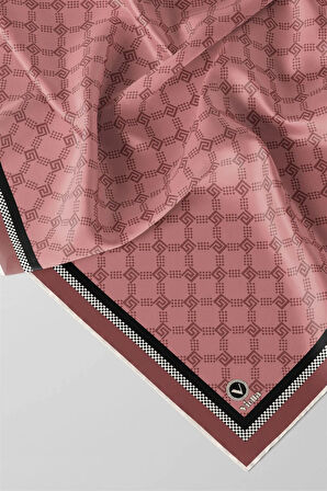 Twill Minik Motifli Geometrik Desenli Pembe Renkli 90x90 Eşarp (İpek İçermez) Dikim Şekli : El Dikişi