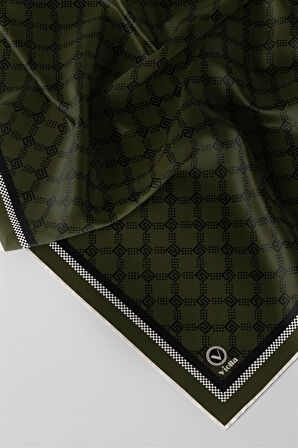Twill Minik Motifli Geometrik Desenli Haki Renkli 90x90 Eşarp (İpek İçermez) Dikim Şekli : El Dikişi