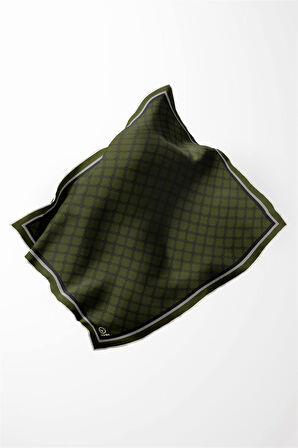 Twill Minik Motifli Geometrik Desenli Haki Renkli 90x90 Eşarp (İpek İçermez) Dikim Şekli : El Dikişi