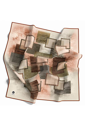 Twill Batik Desenli Taba Renkli 90x90 Eşarp (İpek İçermez) Kenar Dikiş Şekli El Dikişli