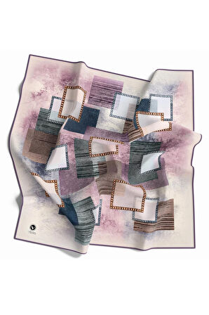 Twill Batik Desenli Lila Renkli 90x90 Eşarp (İpek İçermez) Kenar Dikiş Şekli El Dikişli