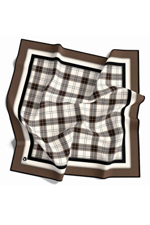 Twill Ekose Desenli Vizon Renkli 90x90 Eşarp (İpek İçermez) Kenar Dikiş Şekli El Dikişli