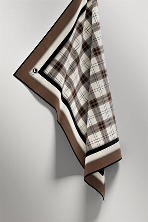 Twill Ekose Desenli Vizon Renkli 90x90 Eşarp (İpek İçermez) Kenar Dikiş Şekli El Dikişli
