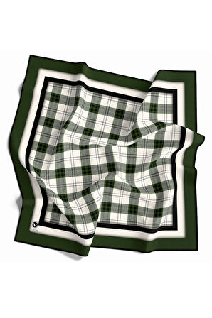Twill Ekose Desenli Zümrüt Yeşili Renkli 90x90 Eşarp (İpek İçermez) Kenar Dikiş Şekli El Dikişli