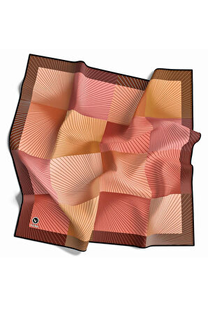Soft Twill Geometrik Desenli Turuncu Renkli 90x90 Eşarp (İpek İçermez) Kenar Dikiş Şekli El Dikişli