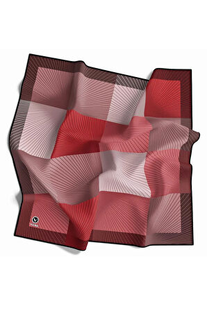 Soft Twill Geometrik Desenli Bordo Renkli 90x90 Eşarp (İpek İçermez) Kenar Dikiş Şekli El Dikişli