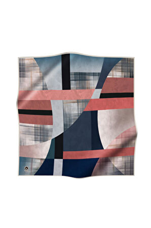 Twill Geometrik Desenli Pudra Renkli 90x90 Eşarp (İpek İçermez) Kenar Dikiş Şekli El Dikişli