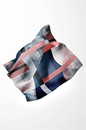 Twill Geometrik Desenli Pudra Renkli 90x90 Eşarp (İpek İçermez) Kenar Dikiş Şekli El Dikişli