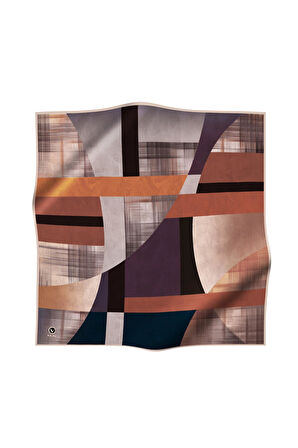 Twill Geometrik Desenli Lila Renkli 90x90 Eşarp (İpek İçermez) Kenar Dikiş Şekli El Dikişli