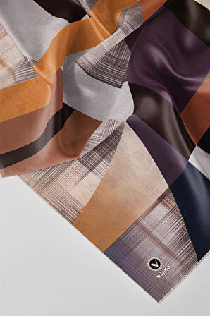 Twill Geometrik Desenli Lila Renkli 90x90 Eşarp (İpek İçermez) Kenar Dikiş Şekli El Dikişli