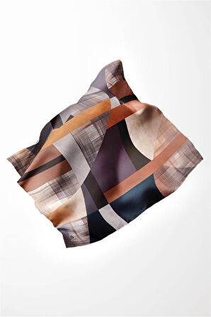 Twill Geometrik Desenli Lila Renkli 90x90 Eşarp (İpek İçermez) Kenar Dikiş Şekli El Dikişli