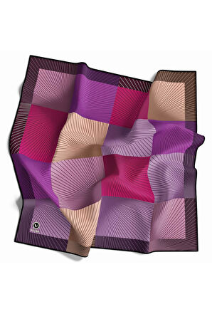 Soft Twill Geometrik Desenli Mürdüm Renkli 90x90 Eşarp (İpek İçermez) Kenar Dikiş Şekli El Dikişli