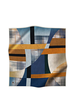 Twill Geometrik Desenli İndigo Renkli 90x90 Eşarp (İpek İçermez) Kenar Dikiş Şekli El Dikişli