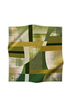 Twill Geometrik Desenli Haki Renkli 90x90 Eşarp (İpek İçermez) Kenar Dikiş Şekli El Dikişli