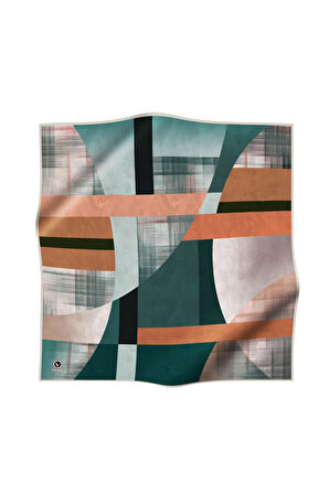 Twill Geometrik Desenli Petrol Mavisi Renkli 90x90 Eşarp (İpek İçermez) Kenar Dikiş Şekli El Dikişli