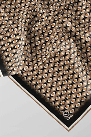 Twill Çıtır Desenli Bej Renkli 90x90 Eşarp (İpek İçermez) Kenar Dikiş Şekli El Dikişli