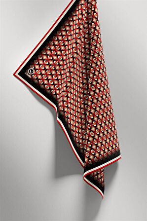 Twill Çıtır Desenli Kırmızı Renkli 90x90 Eşarp (İpek İçermez) Kenar Dikiş Şekli El Dikişli