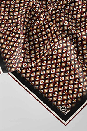 Twill Çıtır Desenli Bordo Renkli 90x90 Eşarp (İpek İçermez) Kenar Dikiş Şekli El Dikişli